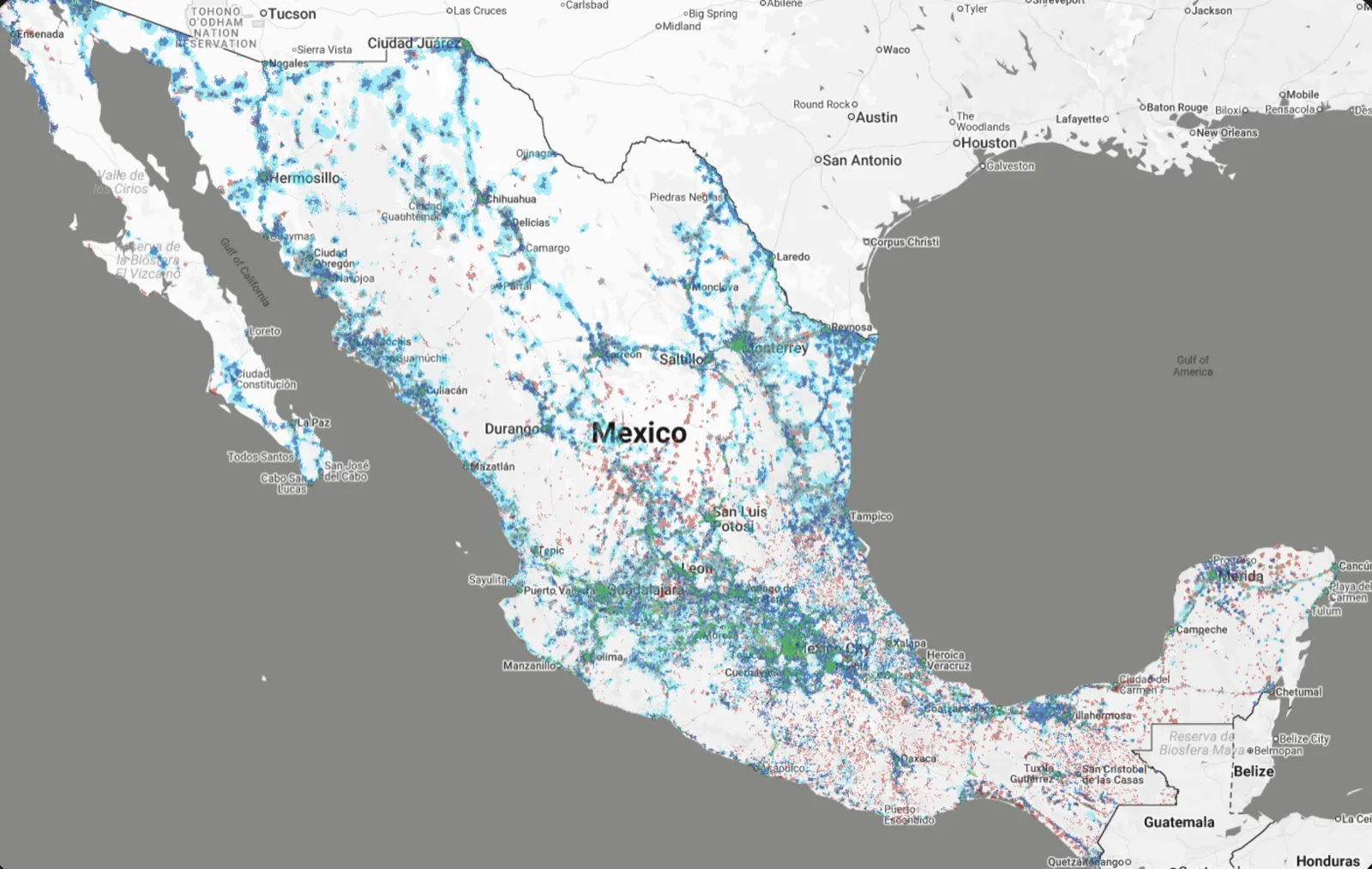 Mapa de México con la cobertura de la red Multired de supr